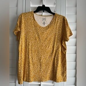 CROFT & BARROW Yellow Floral Short Sleeve V-Neck T-Shirt Size XL